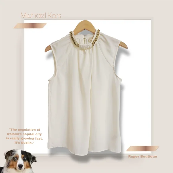 🌿Michael Kors Women's Small Ivory Chain-Neck Sleeveless Blouse - Elegant Classy - Picture 9 of 12